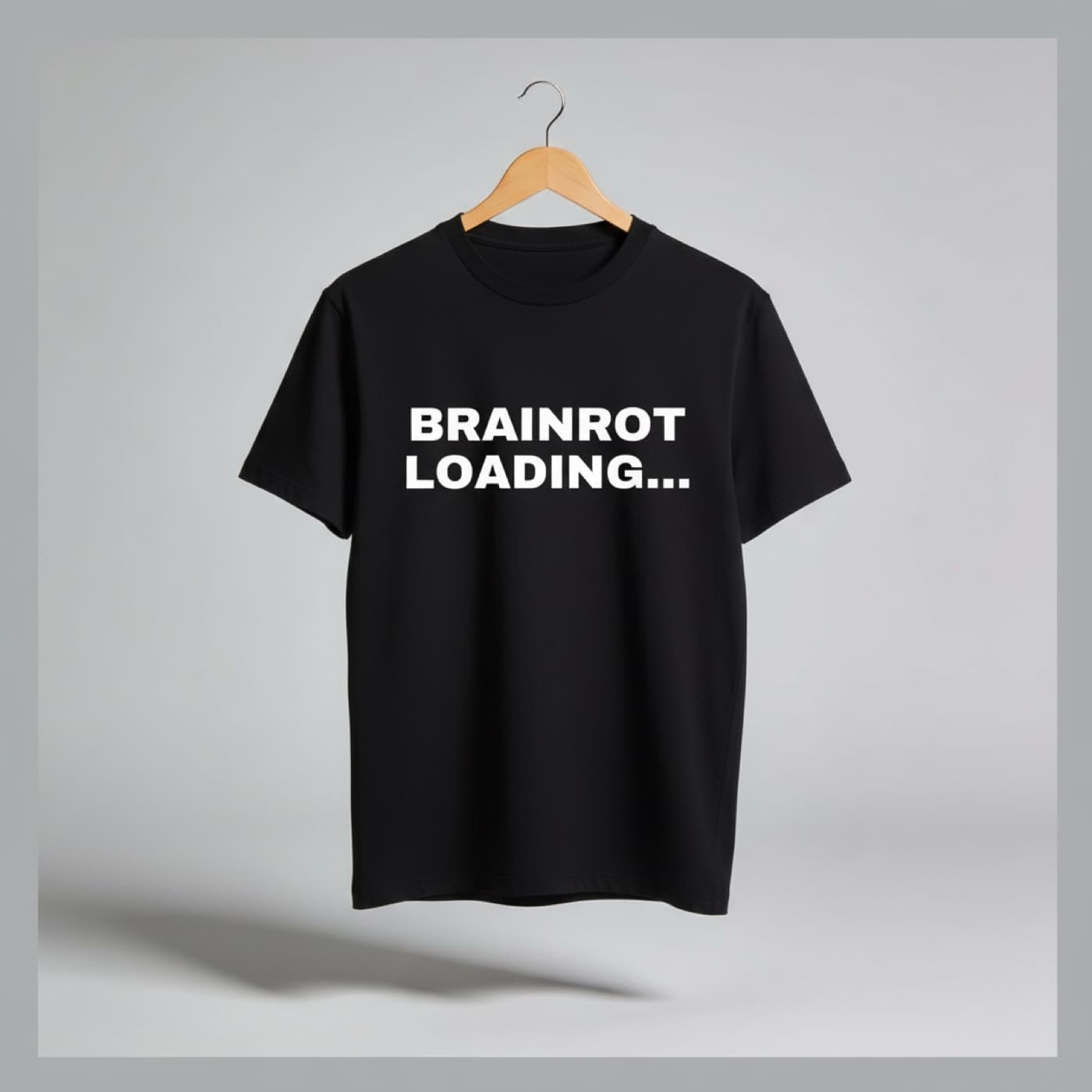 Brainrot Loading t-shirt on a hanger