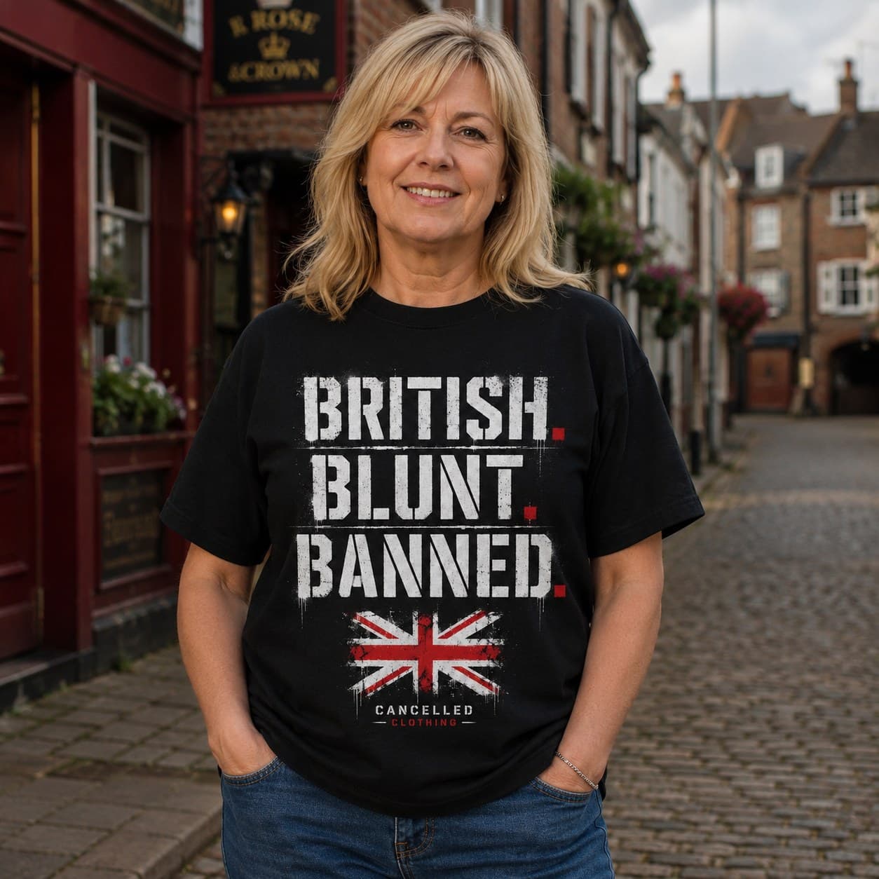 British Blunt Banned T-shirt worn, lifestyle shot