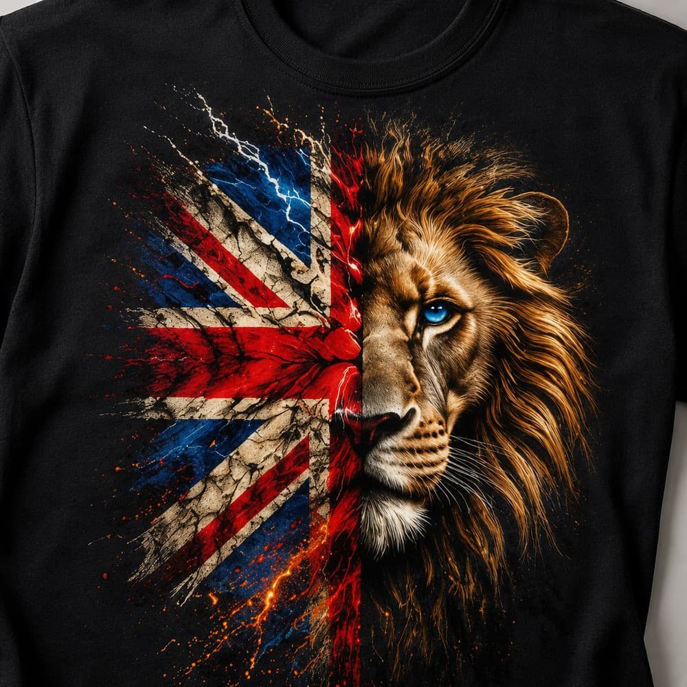 Close-up of the British Lion print