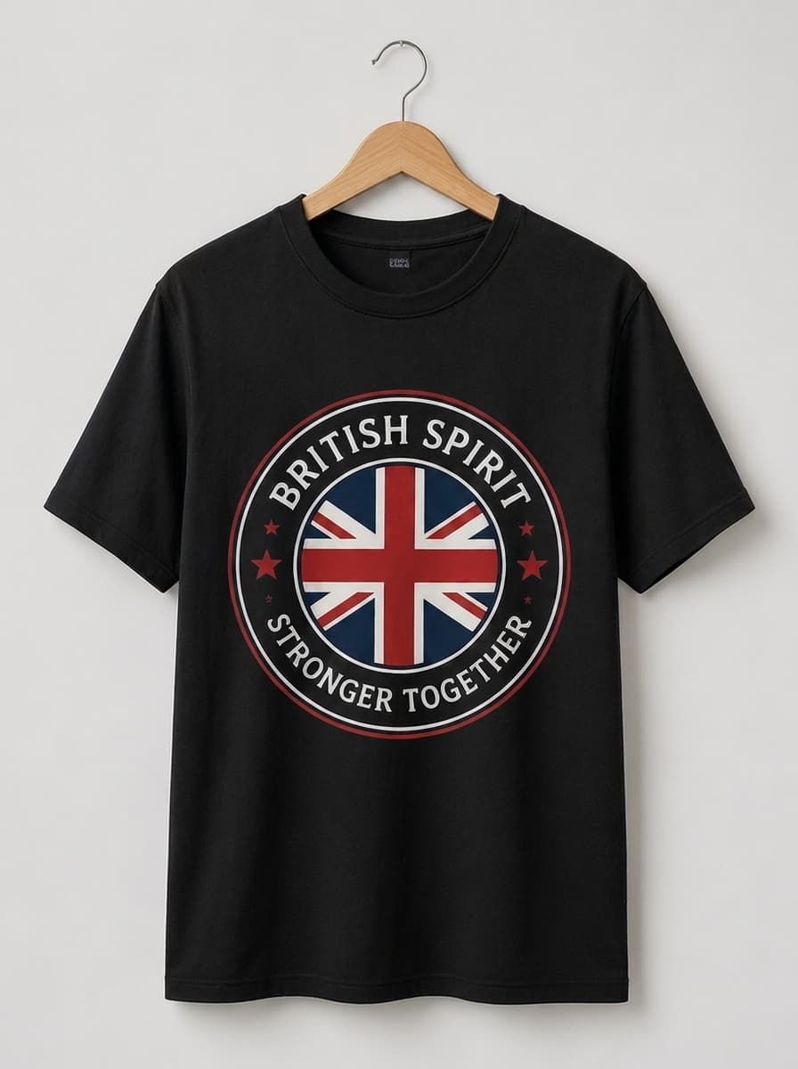 British Spirit black T-shirt, front print