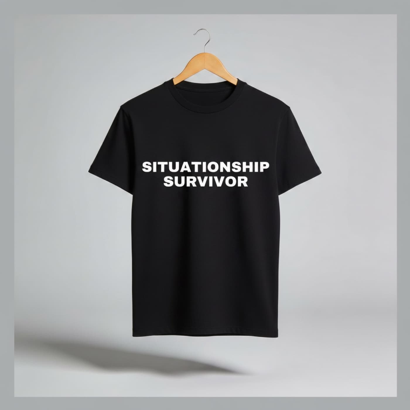 Situationship Survivor t-shirt on a hanger