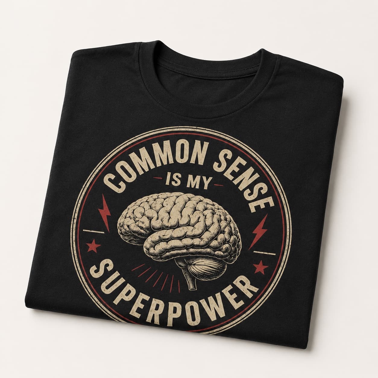 Plain black back of the Common Sense Is My Superpower T-shirt