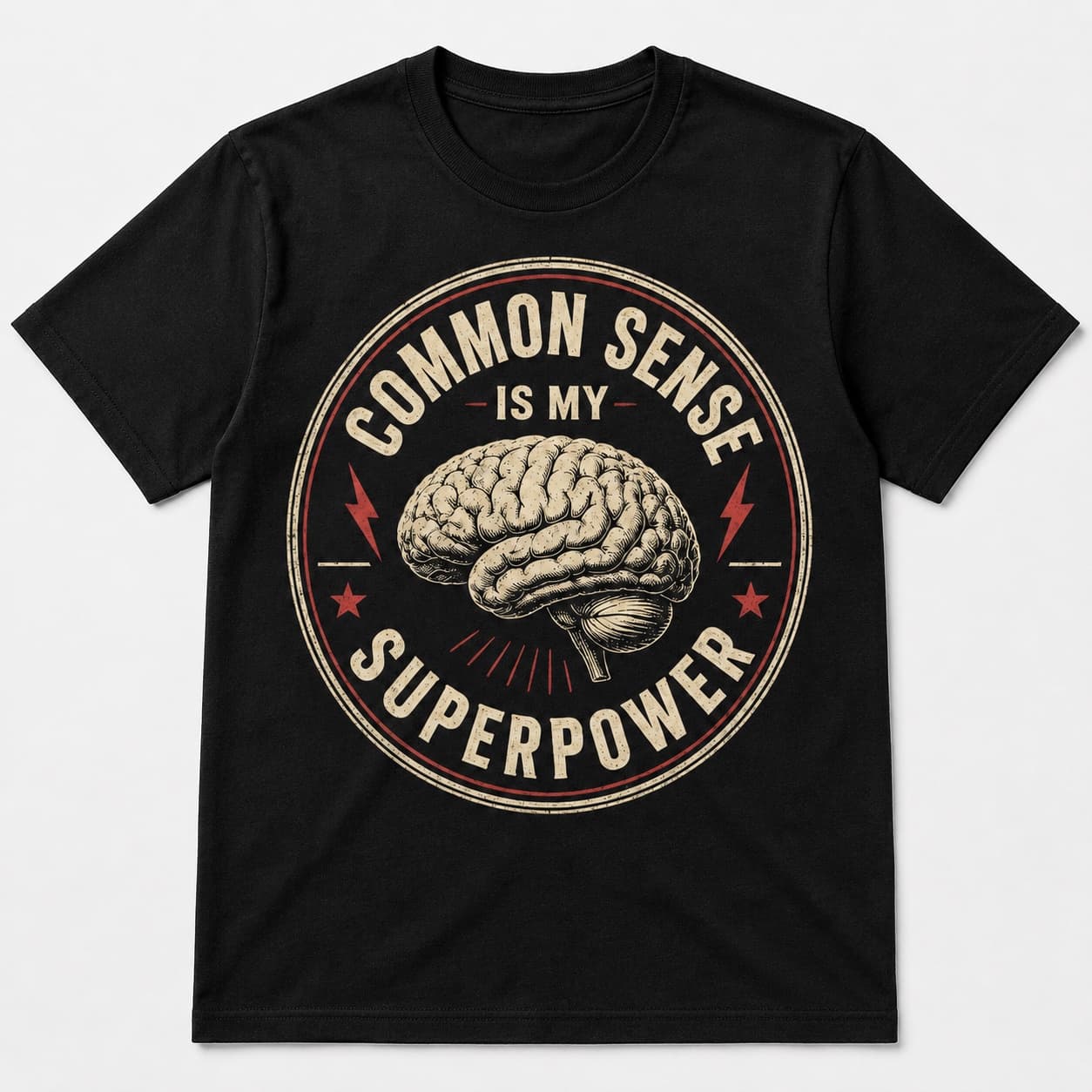 Common Sense Is My Superpower black T-shirt, front print