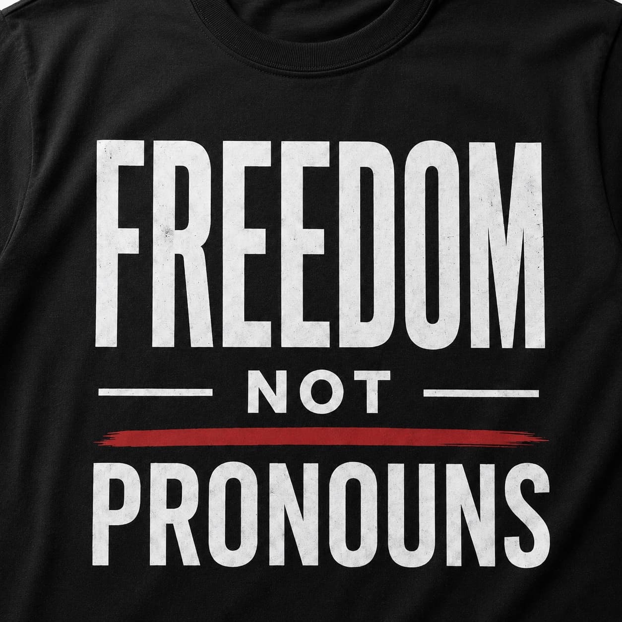 Close-up of the Freedom Not Pronouns print