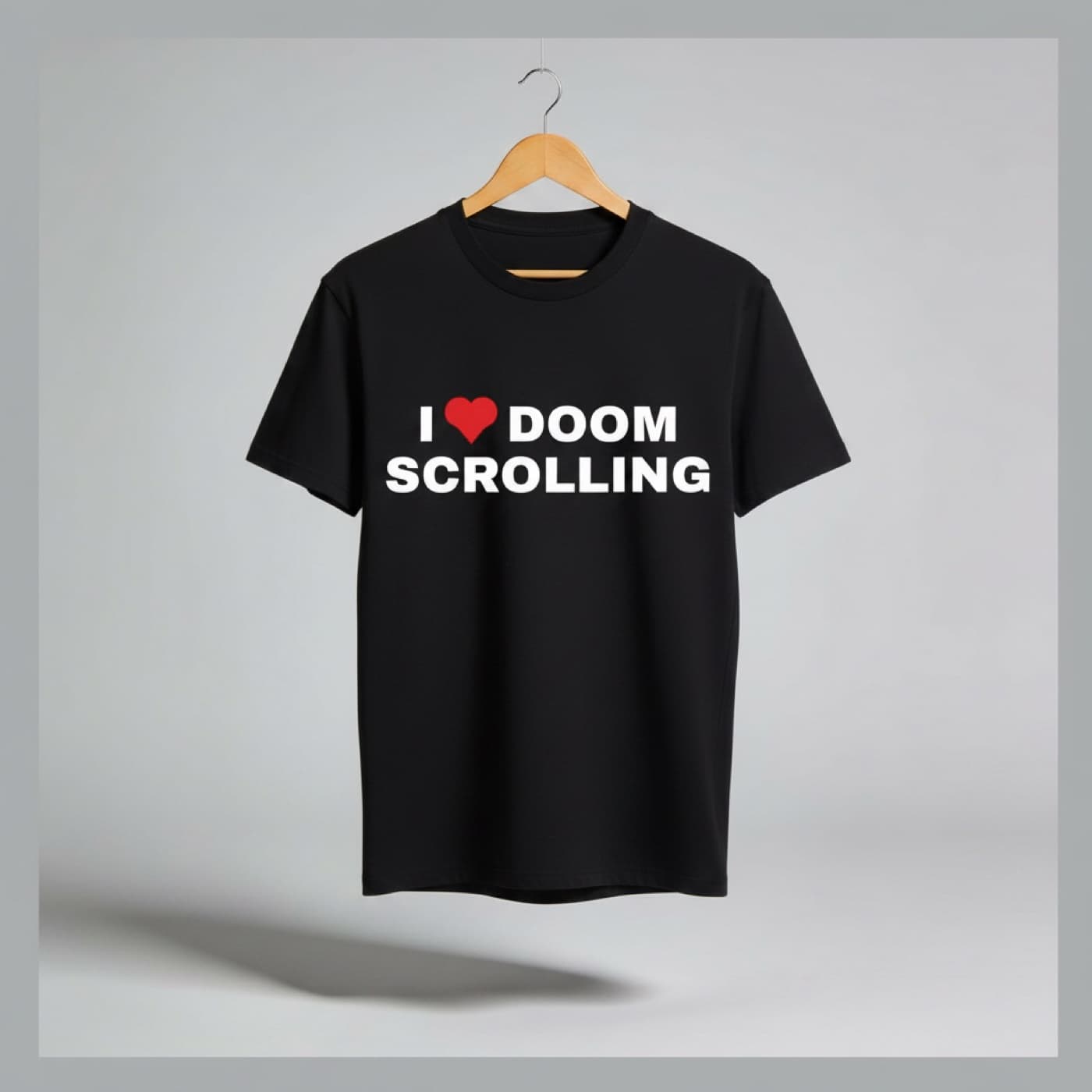 I Love Doomscrolling t-shirt on a hanger