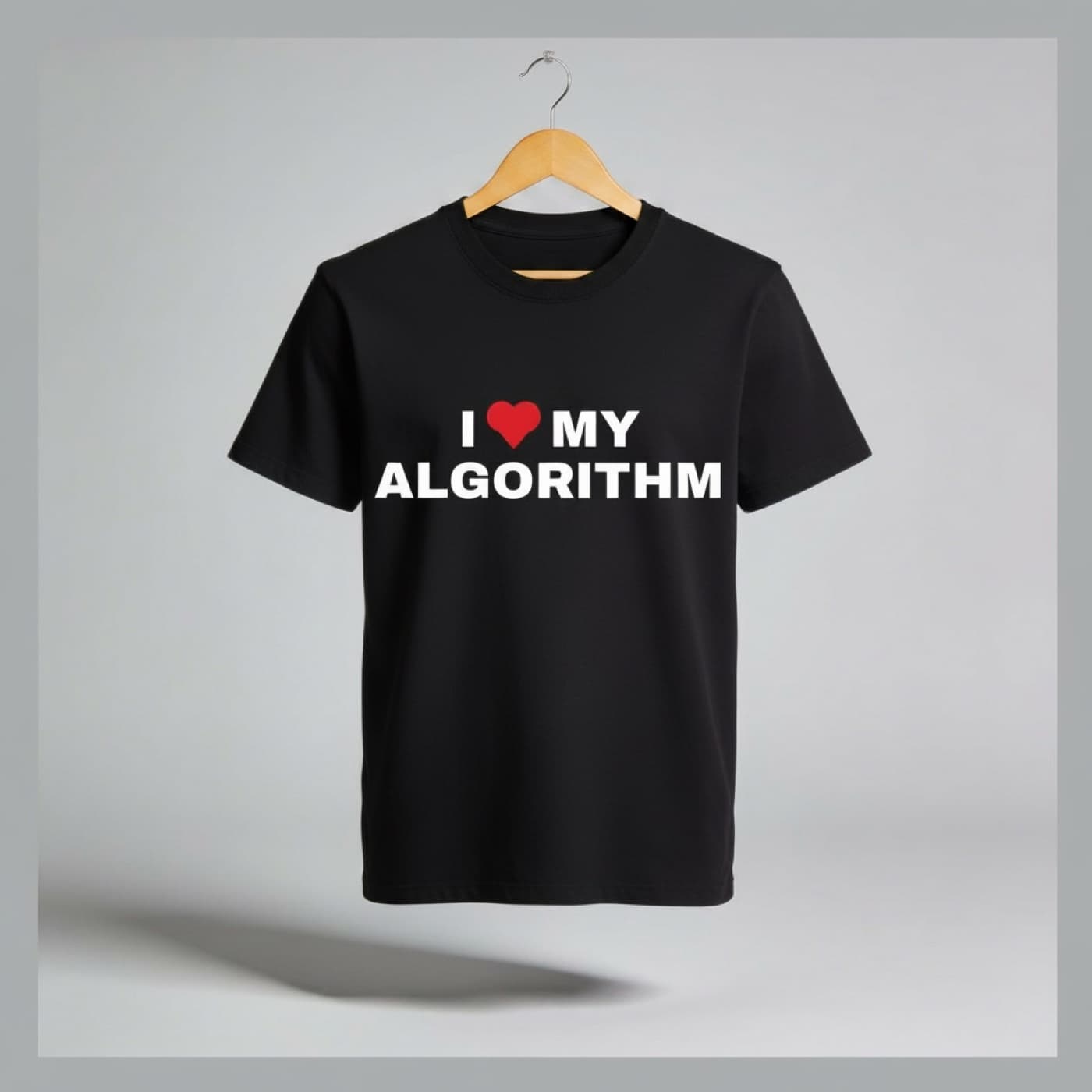 I Love My Algorithm t-shirt on a hanger