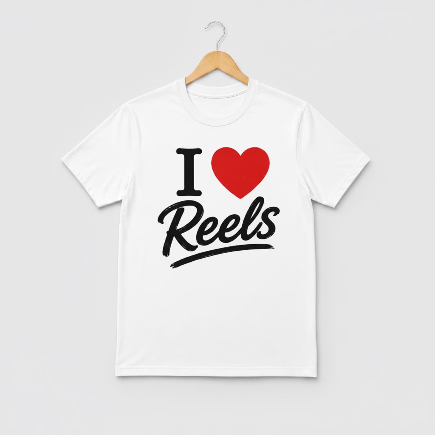 I Love Reels t-shirt on a hanger