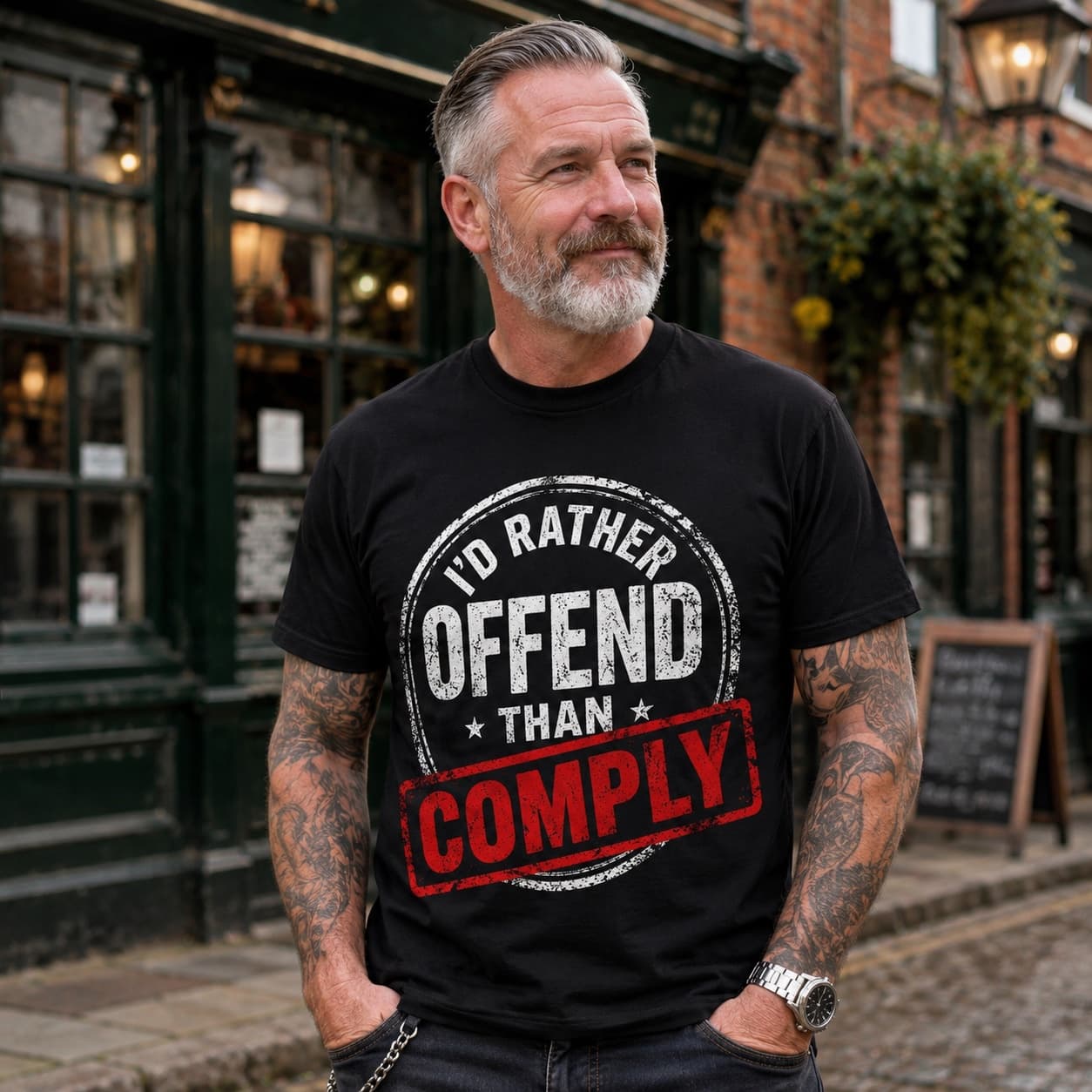 I'd Rather Offend Than Comply T-shirt worn