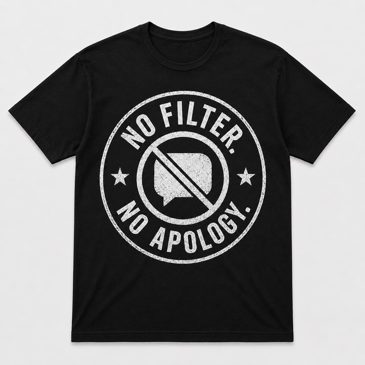 Plain black back of the No Filter No Apologies T-shirt