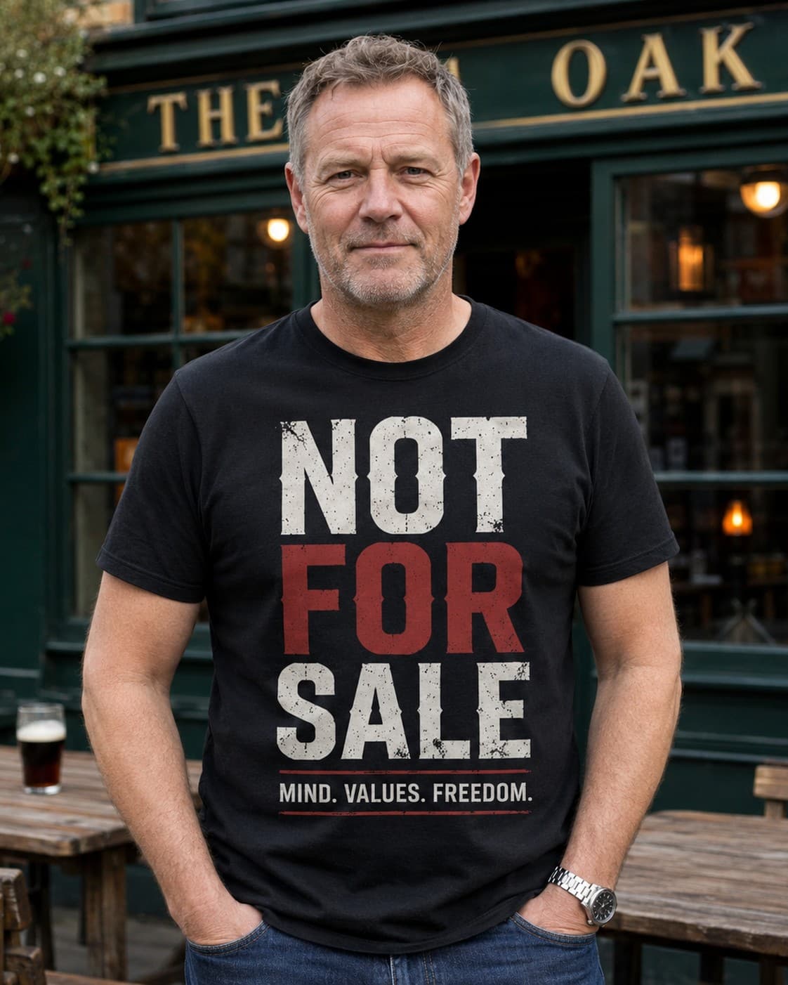 Not For Sale T-shirt worn, lifestyle shot