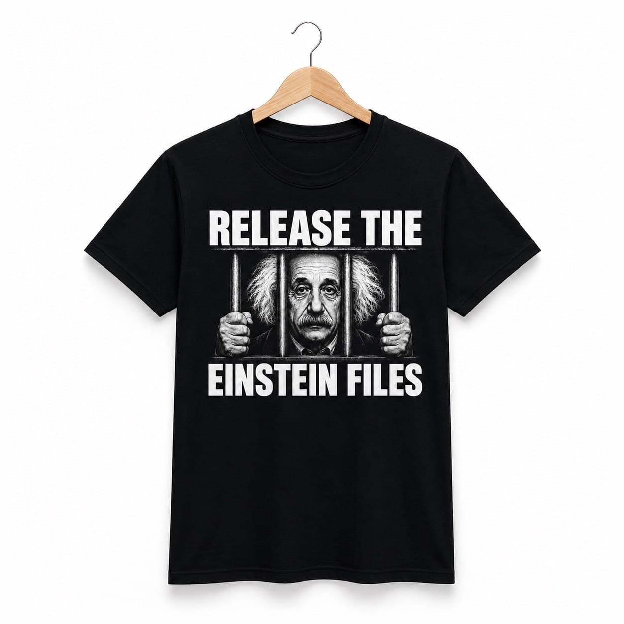 Release the Einstein Files T-Shirt t-shirt on a hanger