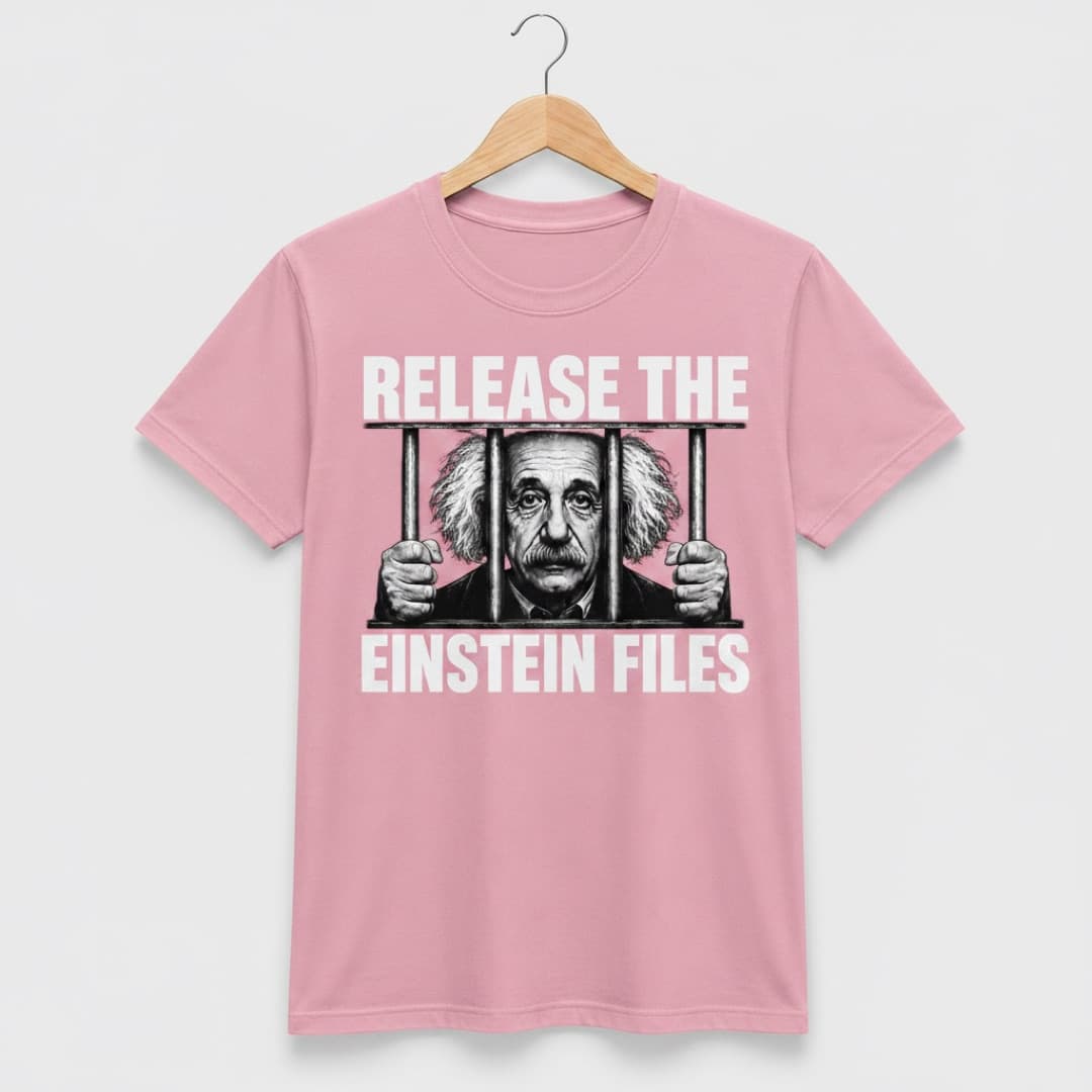 Release the Einstein Files T-Shirt — Baby Pink colourway, front