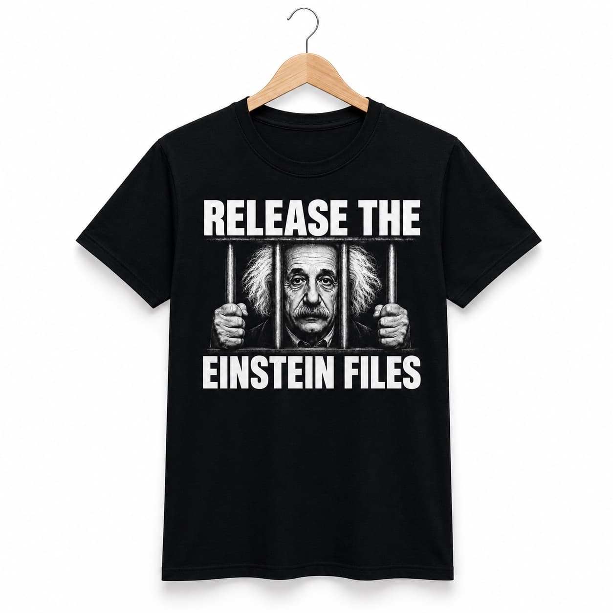 Release the Einstein Files black T-shirt, front print