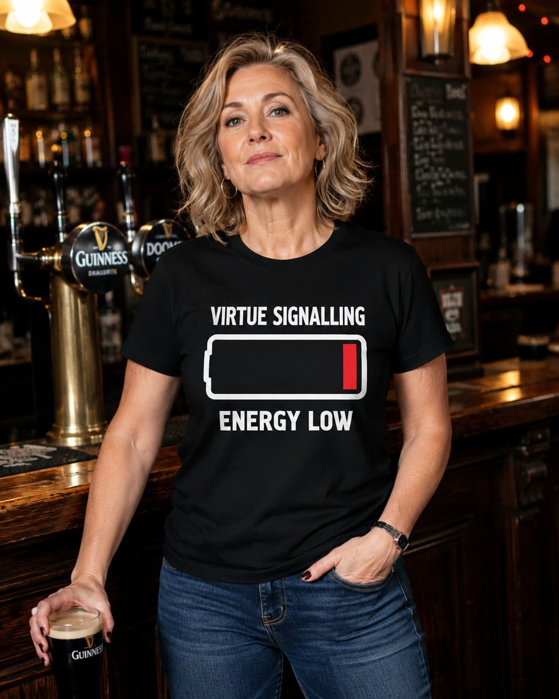 Virtue Signalling T-shirt worn, lifestyle shot