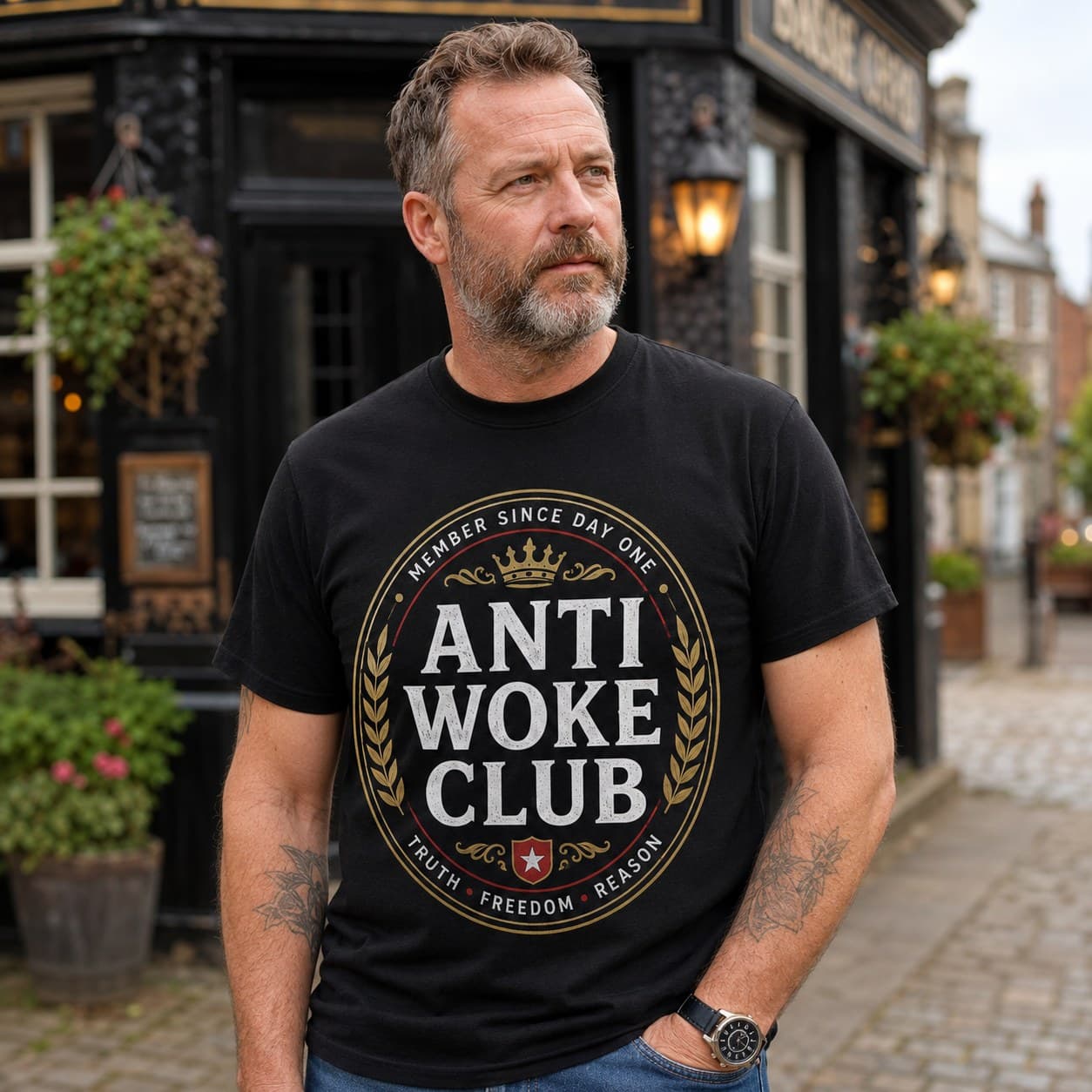 Anti Woke Club T-shirt worn