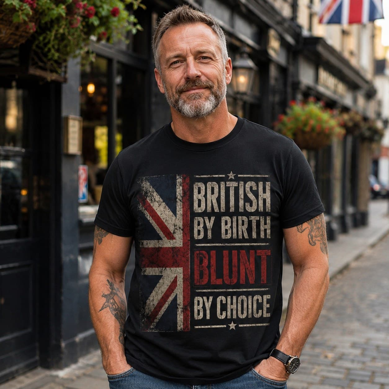 British By Birth Blunt By Choice T-shirt worn