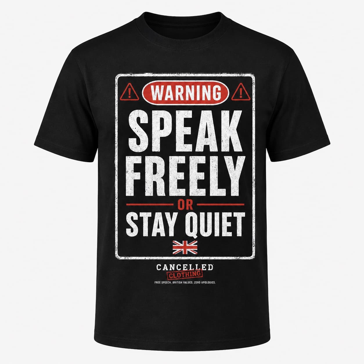 Speak Freely Or Stay Quiet black T-shirt, front print