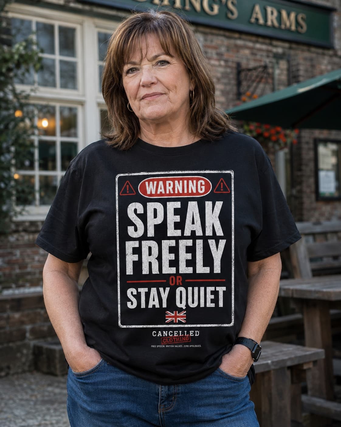 Speak Freely Or Stay Quiet T-shirt worn, lifestyle shot