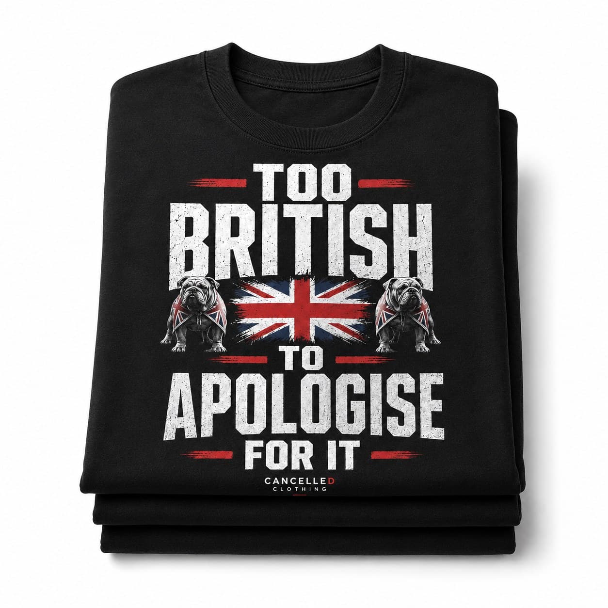 Too British To Apologise For It T-shirt worn, lifestyle shot