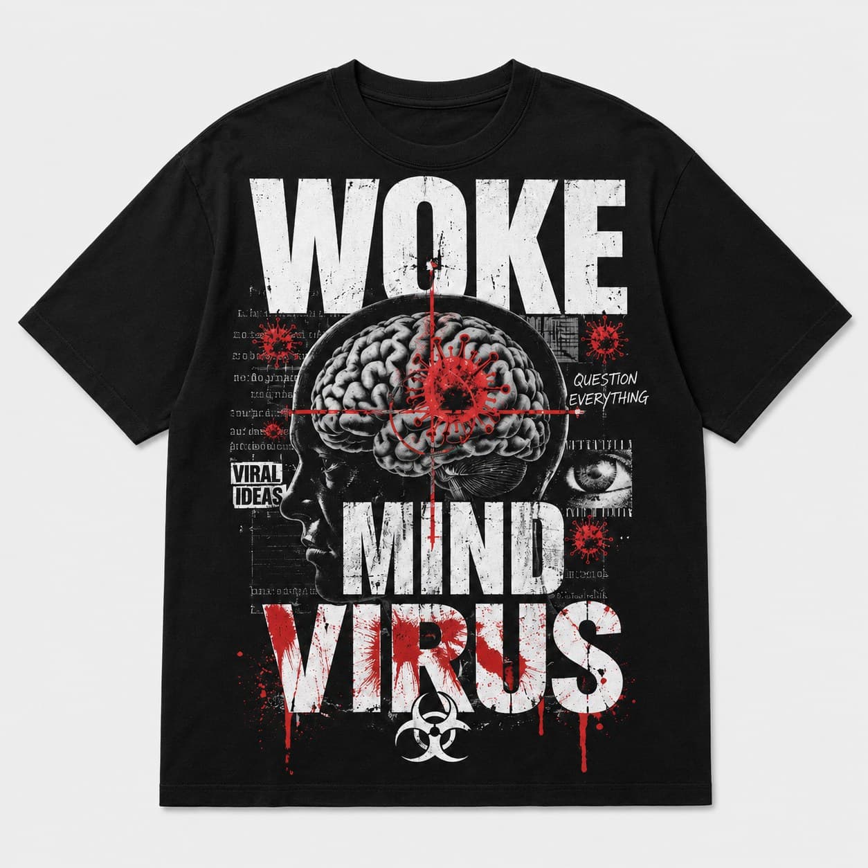 Woke Mind Virus T-shirt worn, lifestyle shot